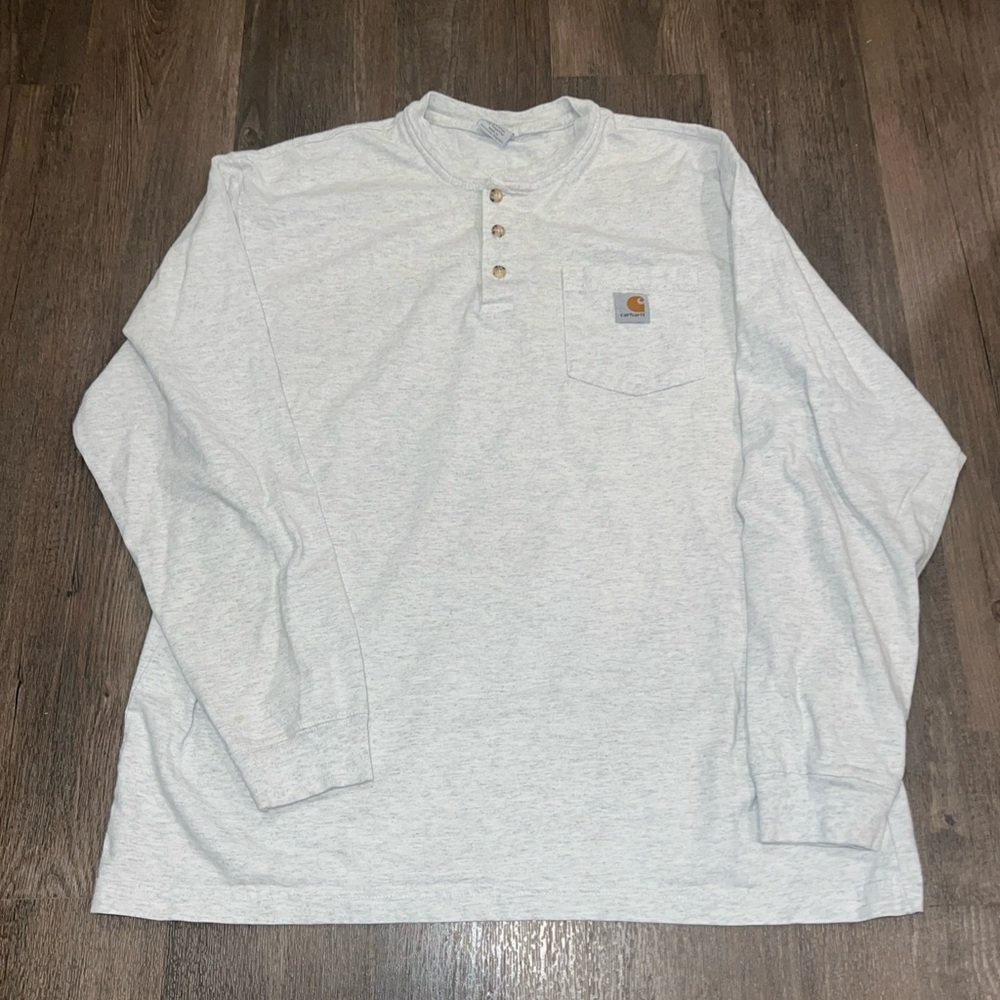 Vintage Carhartt Men's Gray Henley Long Sleeve Shirt